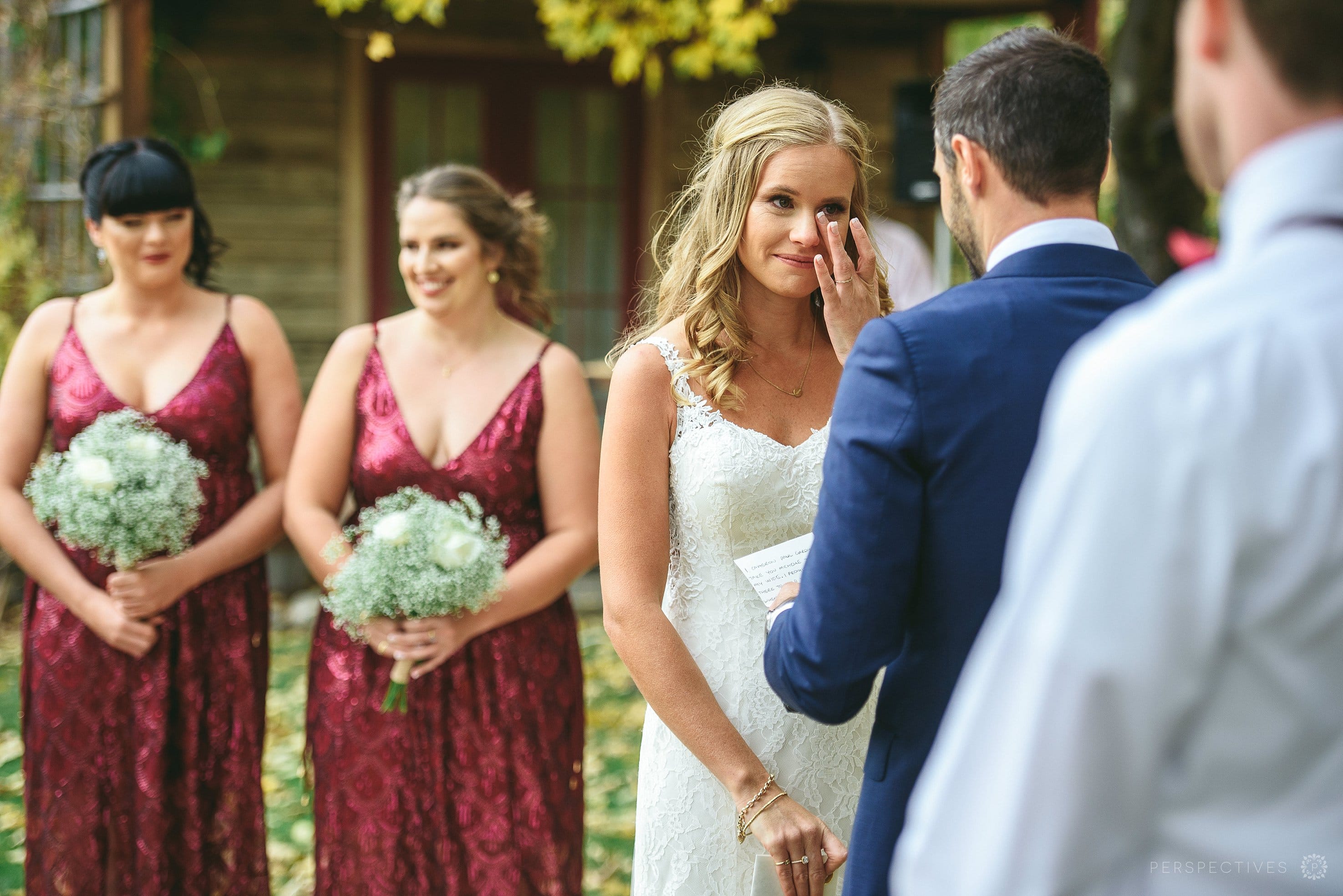 bride cries in wedding ceremony