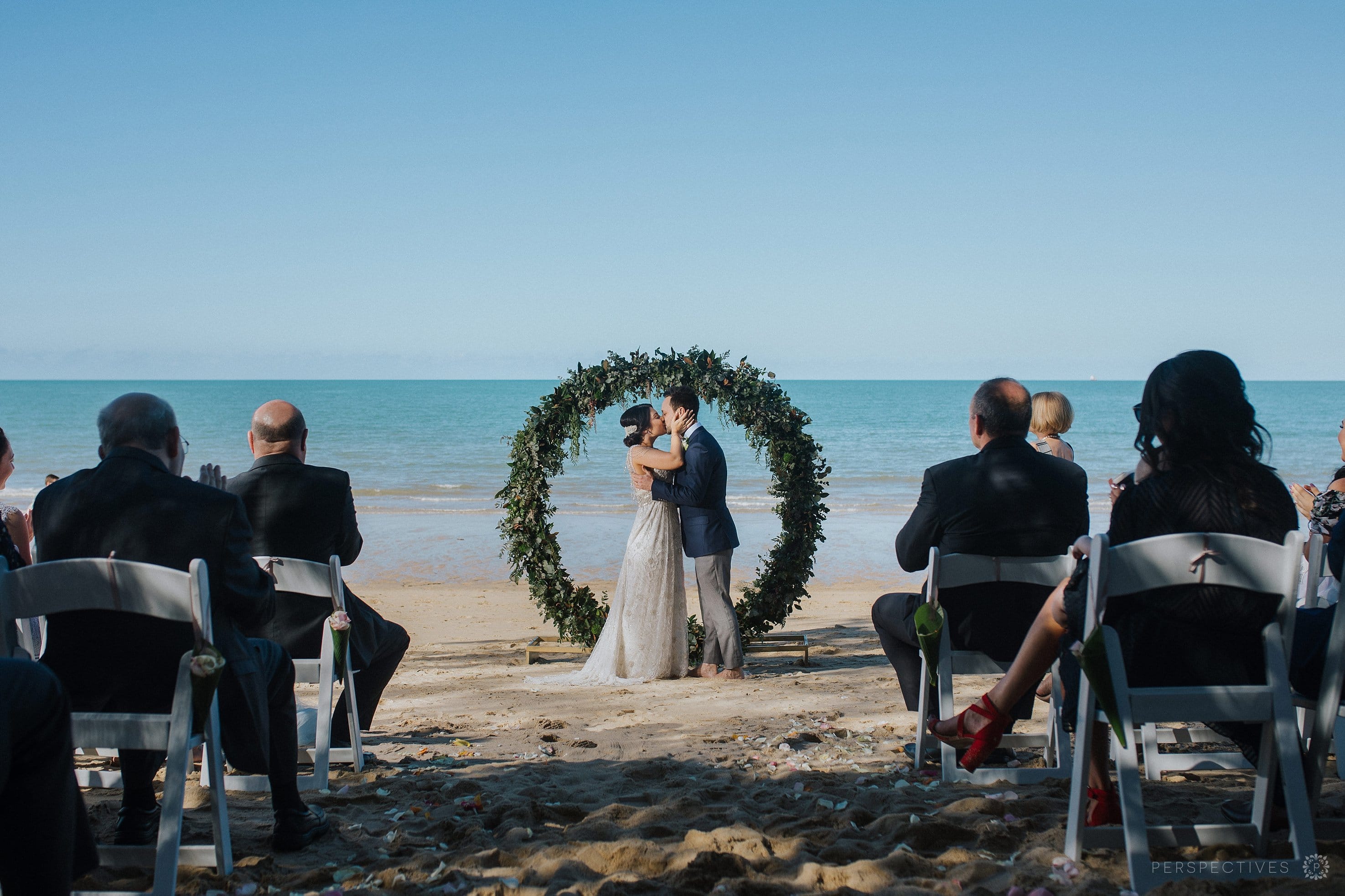 First kiss moment at wedding