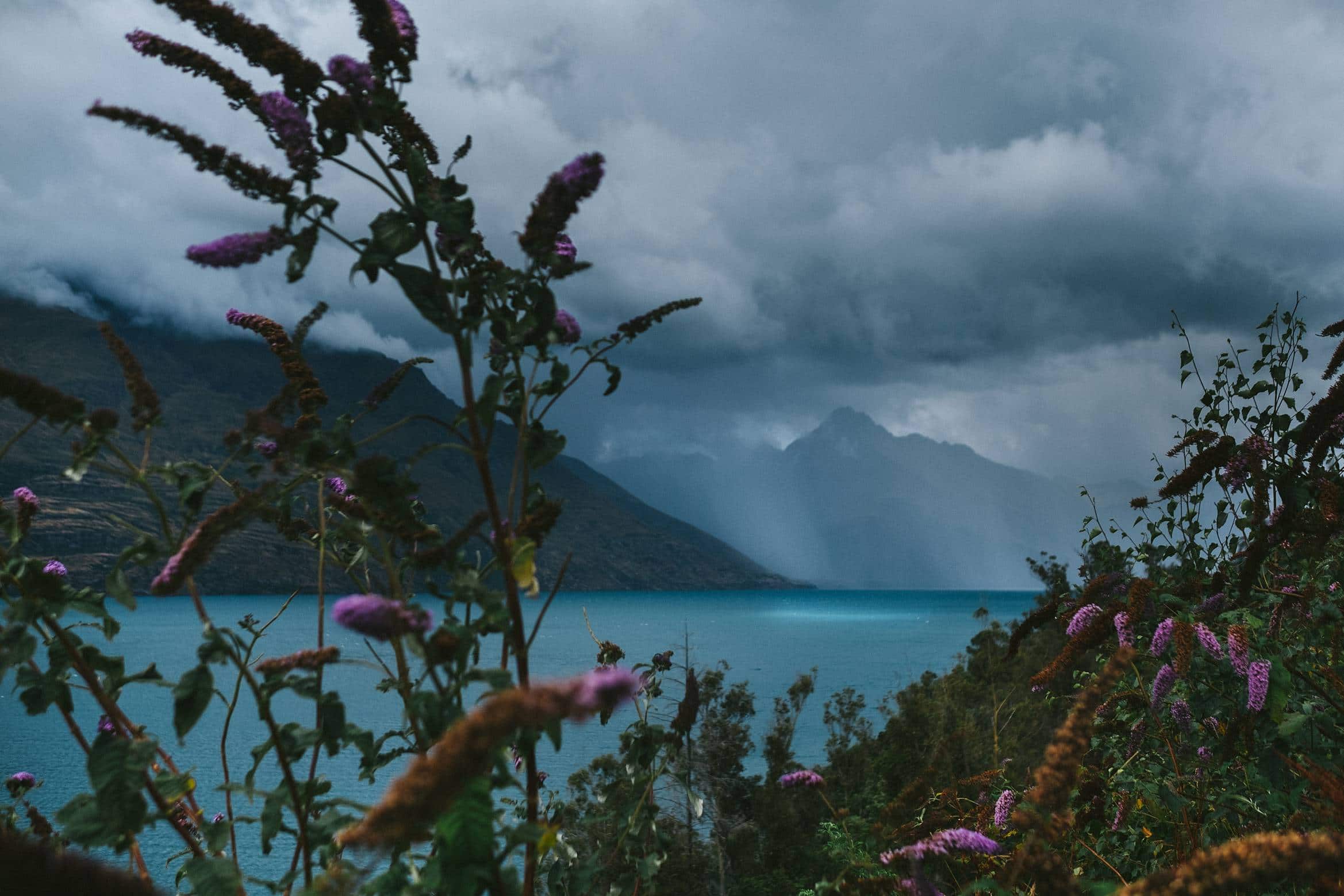 Sun hitting the lake over Queenstown
