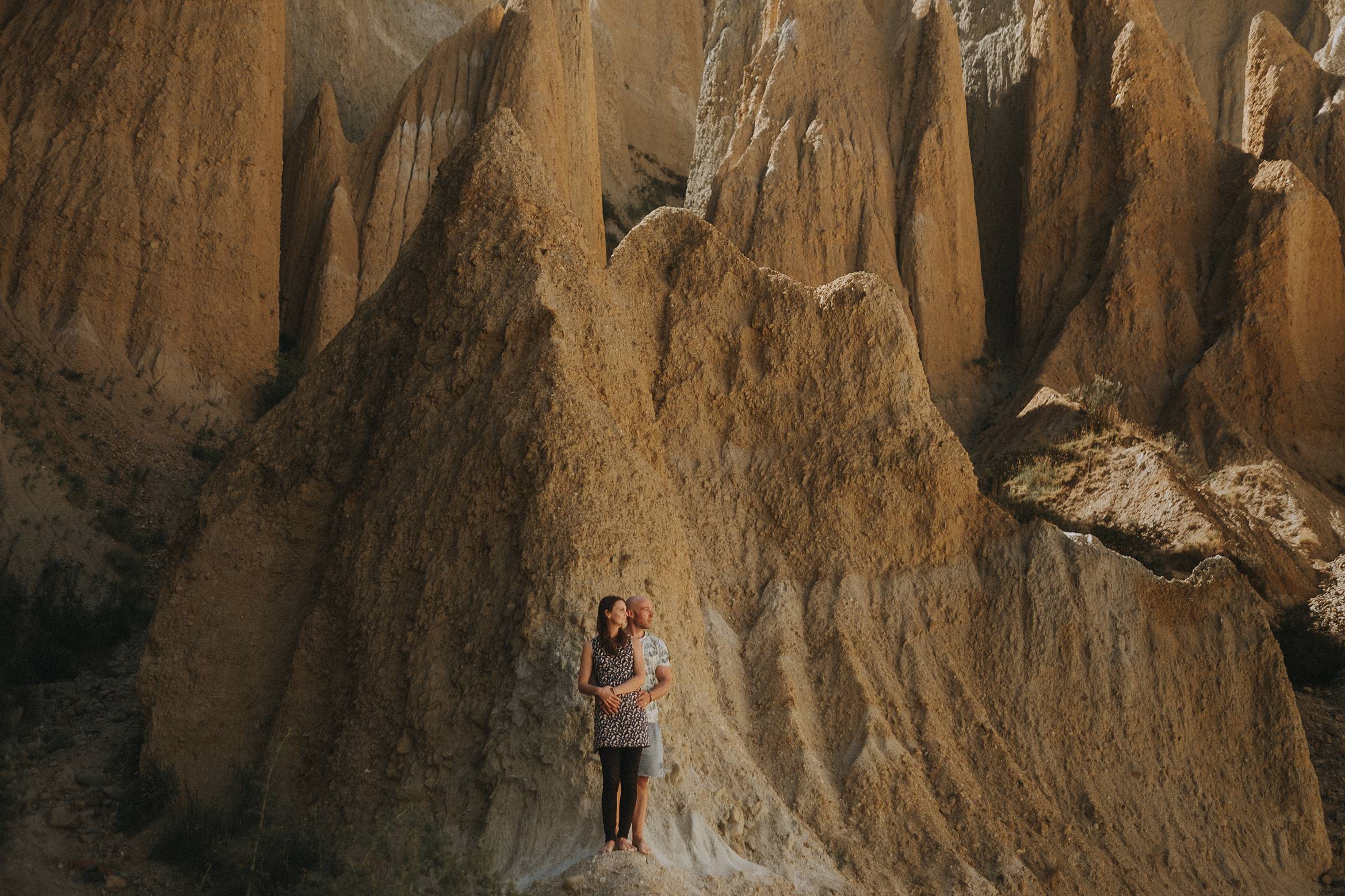 Clay cliffs Omarama selfie engagement shoot