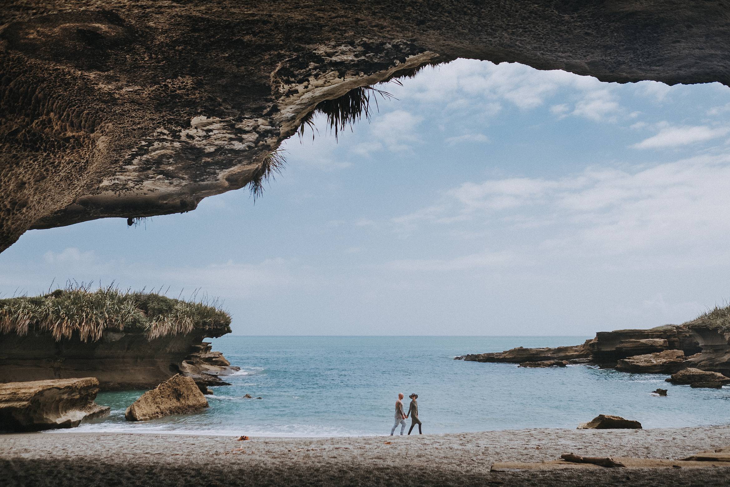 Punakaiki beach engagement photos selfie