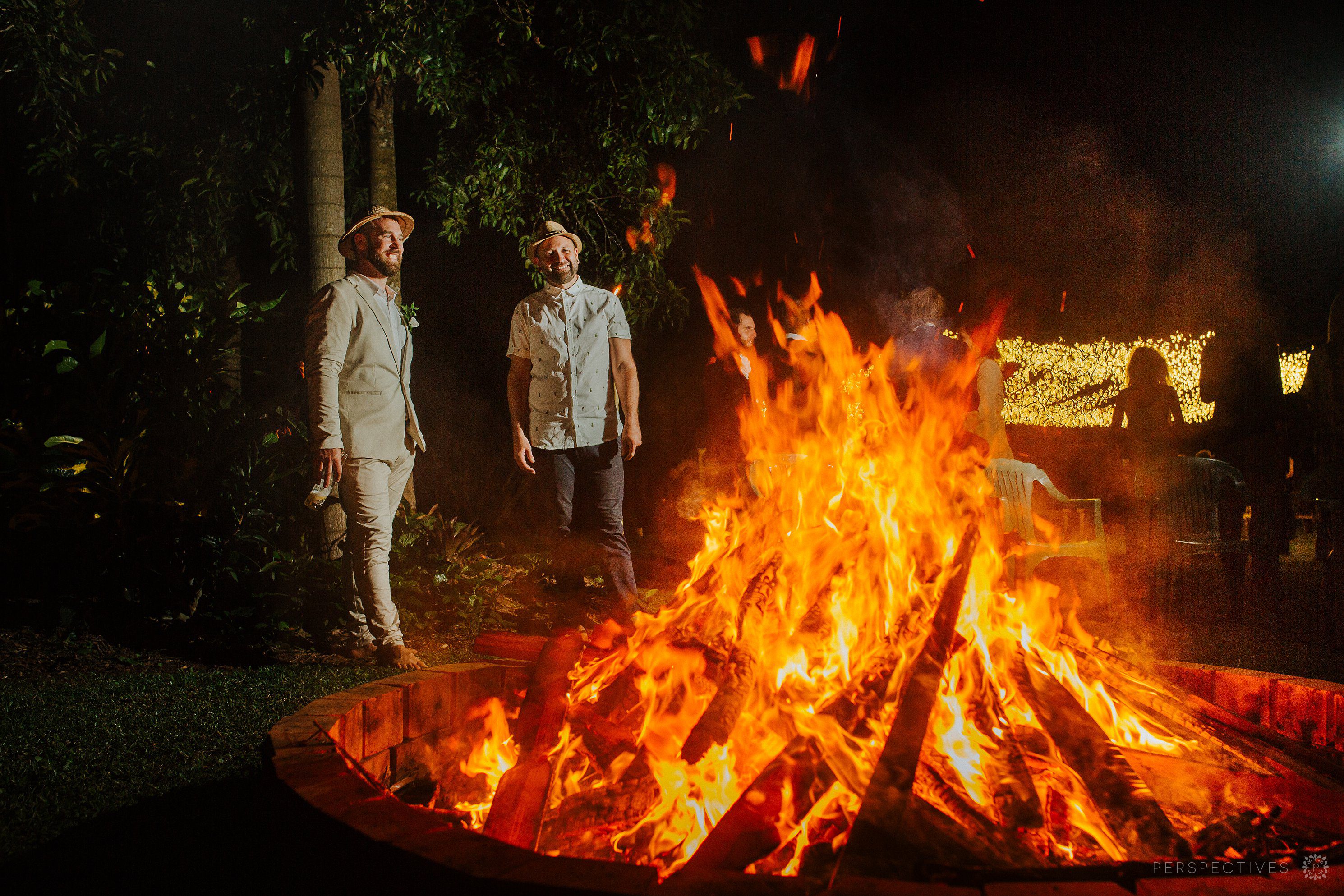 bonfire at wedding reception Cairns backyard wedding photos