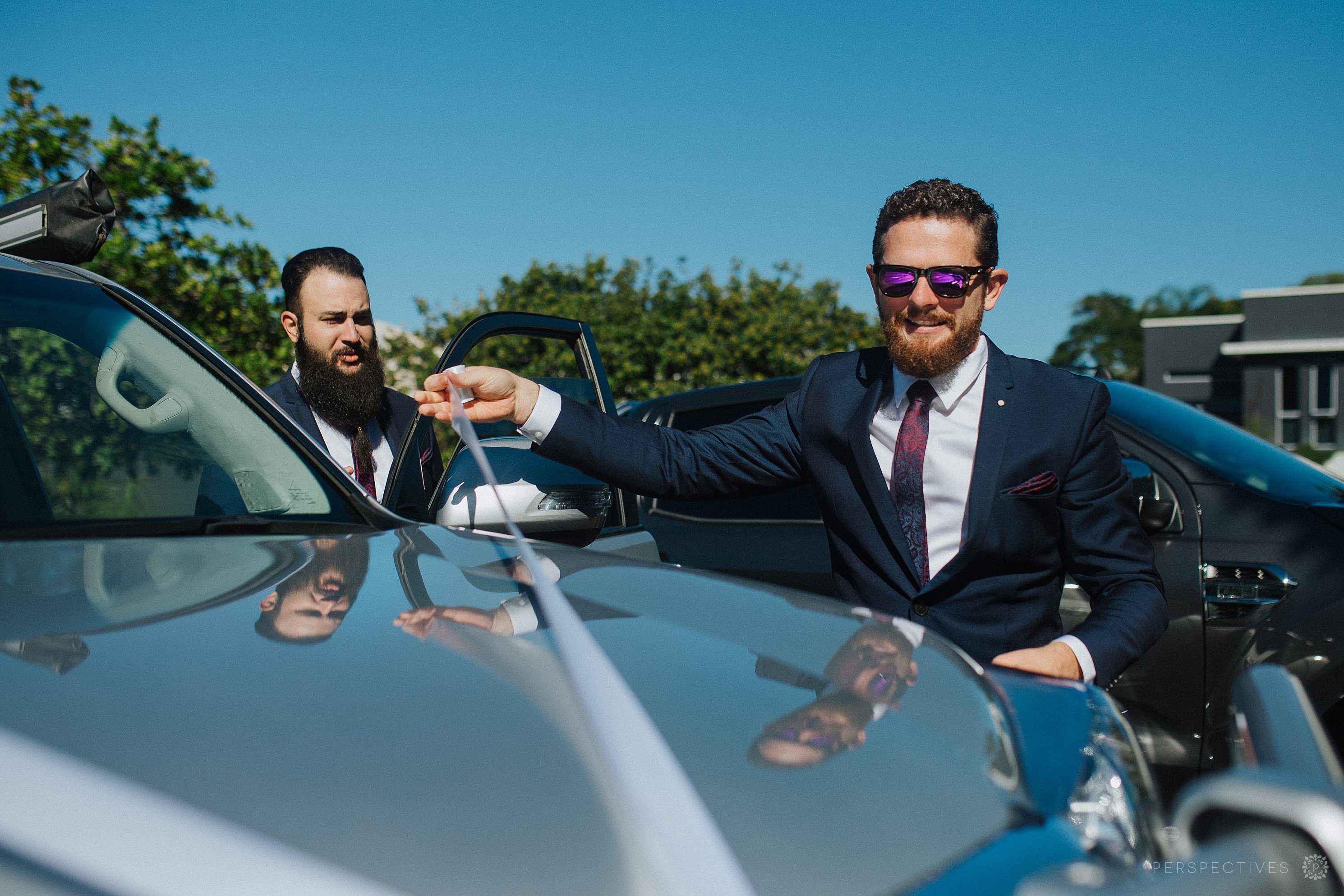 Wedding car ribbons Sunshine coast wedding photography