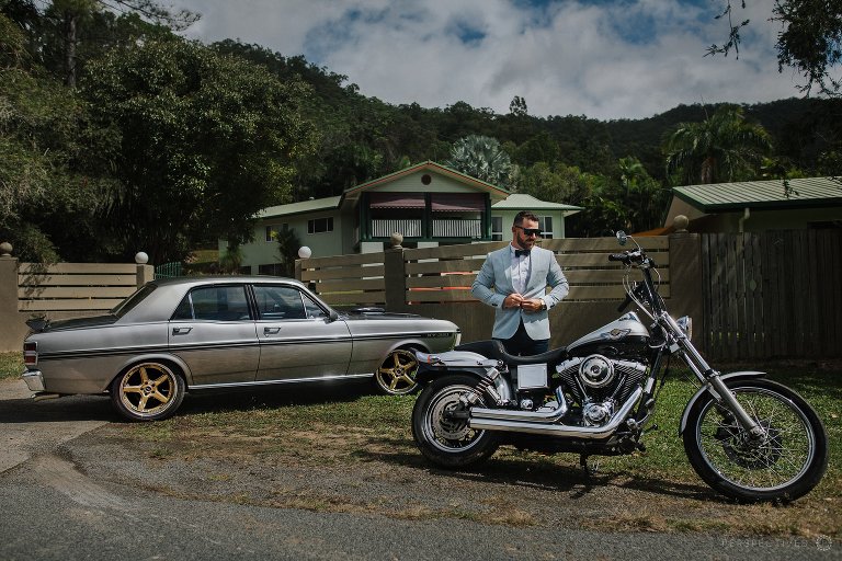 Wedding photos with Harley Davidson bike