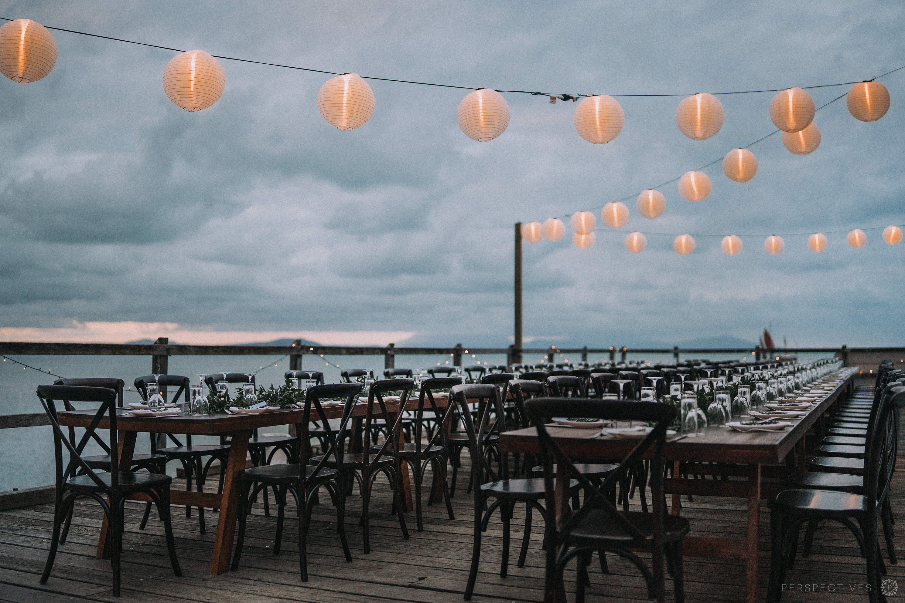 Sugar Wharf wedding reception outdoors setup