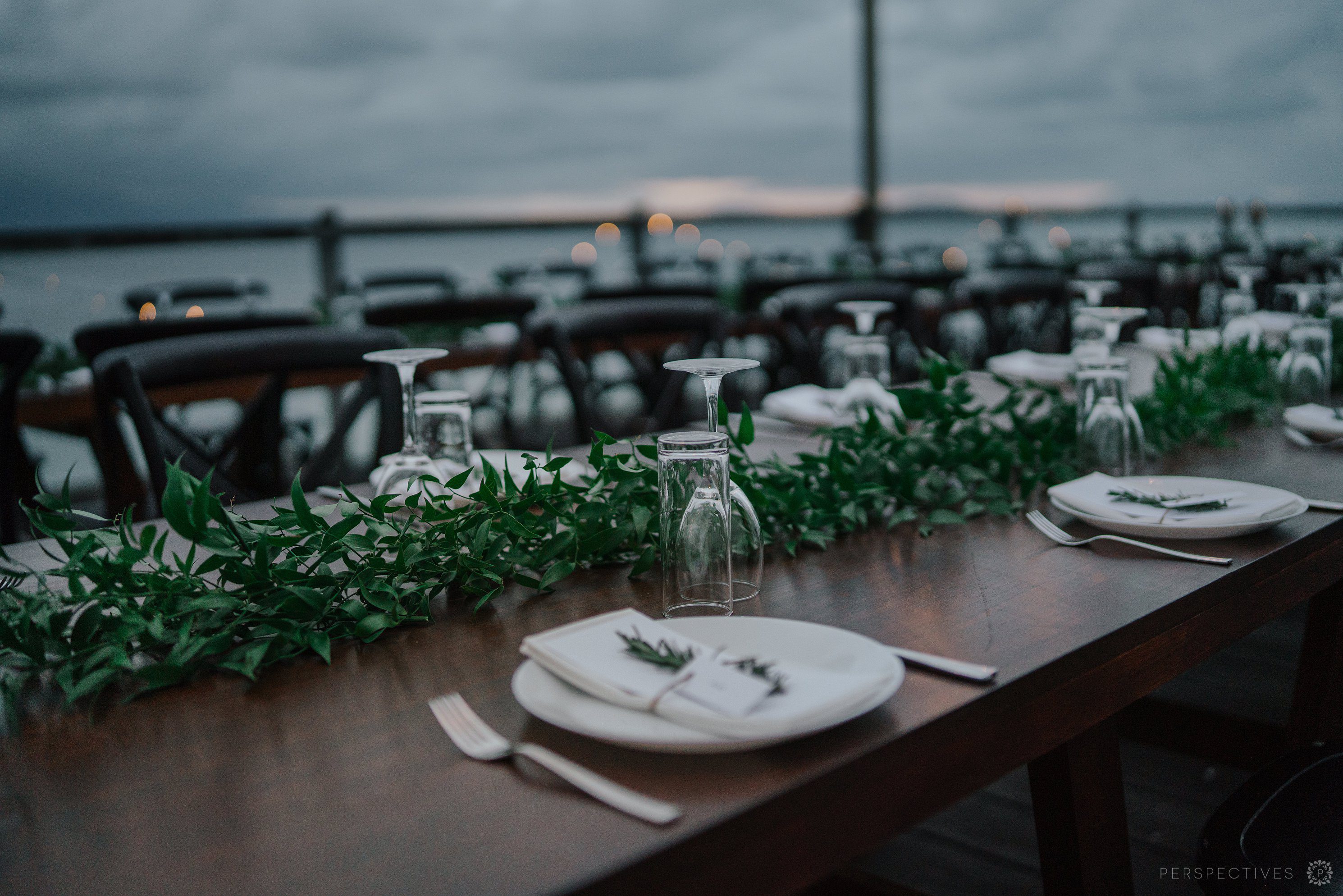 Sugar Wharf wedding reception outdoors setup