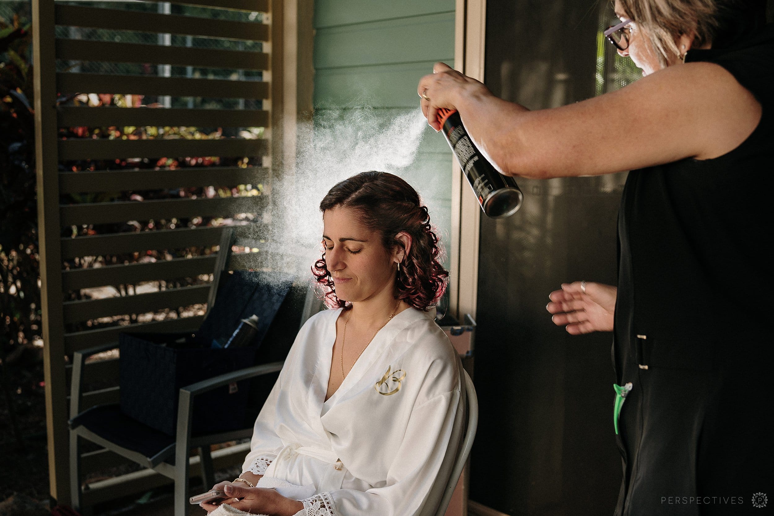 Cairns wedding photographer hairspray bridal prep