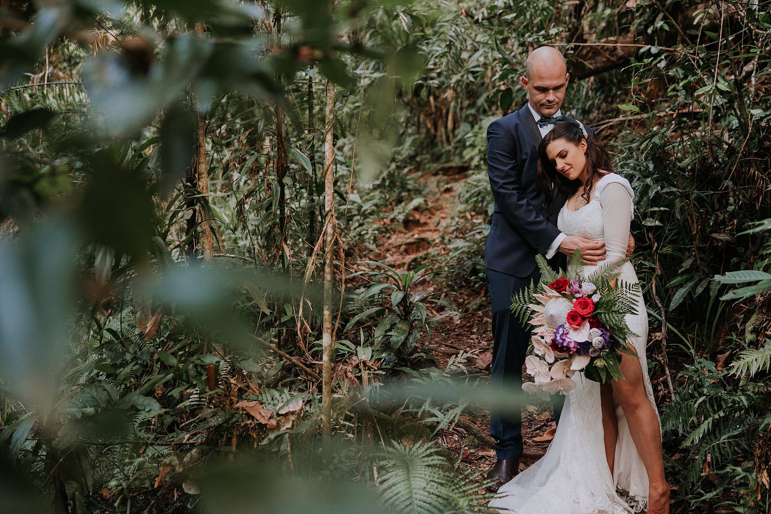 Bride and groom in forest at Daintree Ecolodge wedding