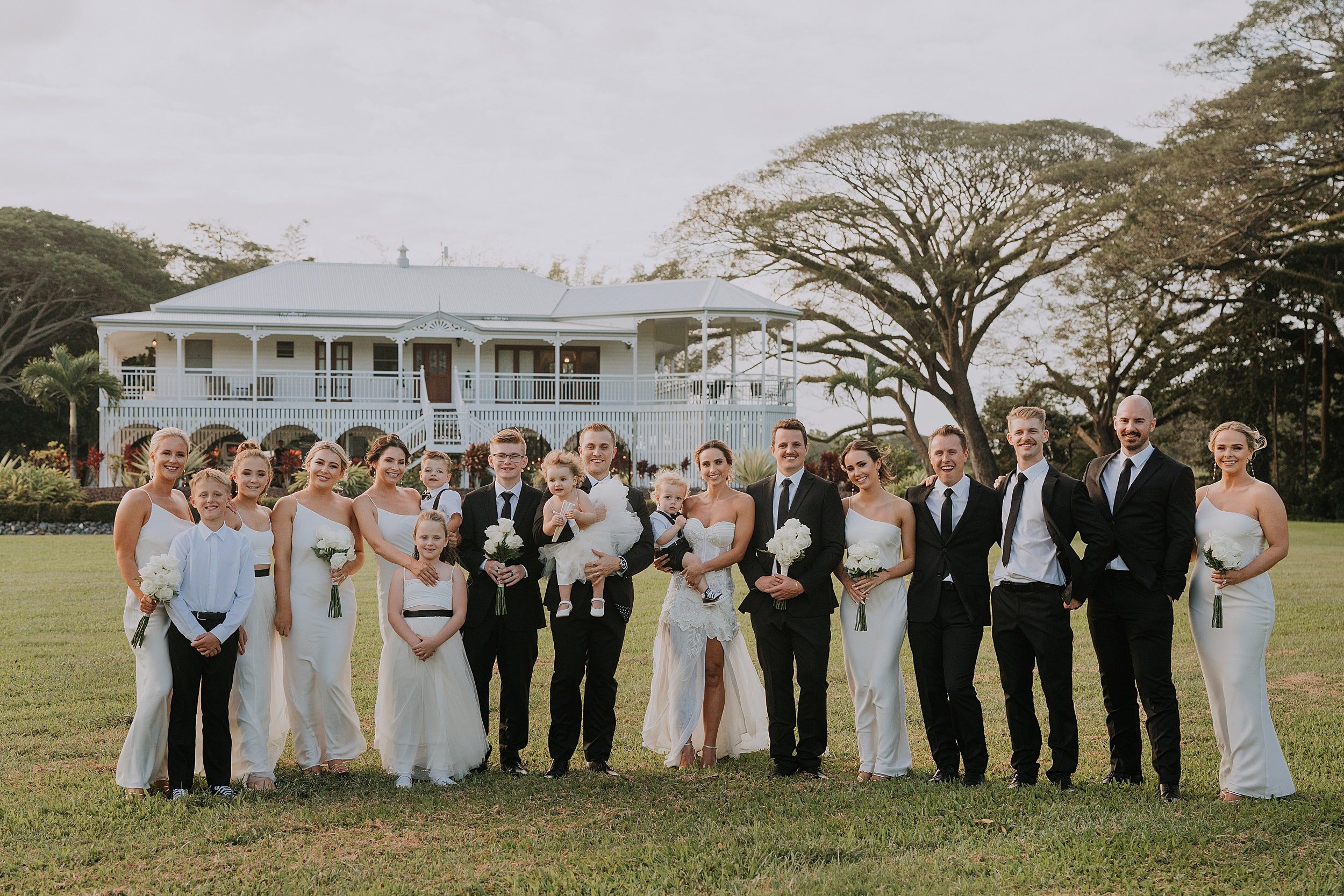 Lakeside retreat formal bridal party portraits