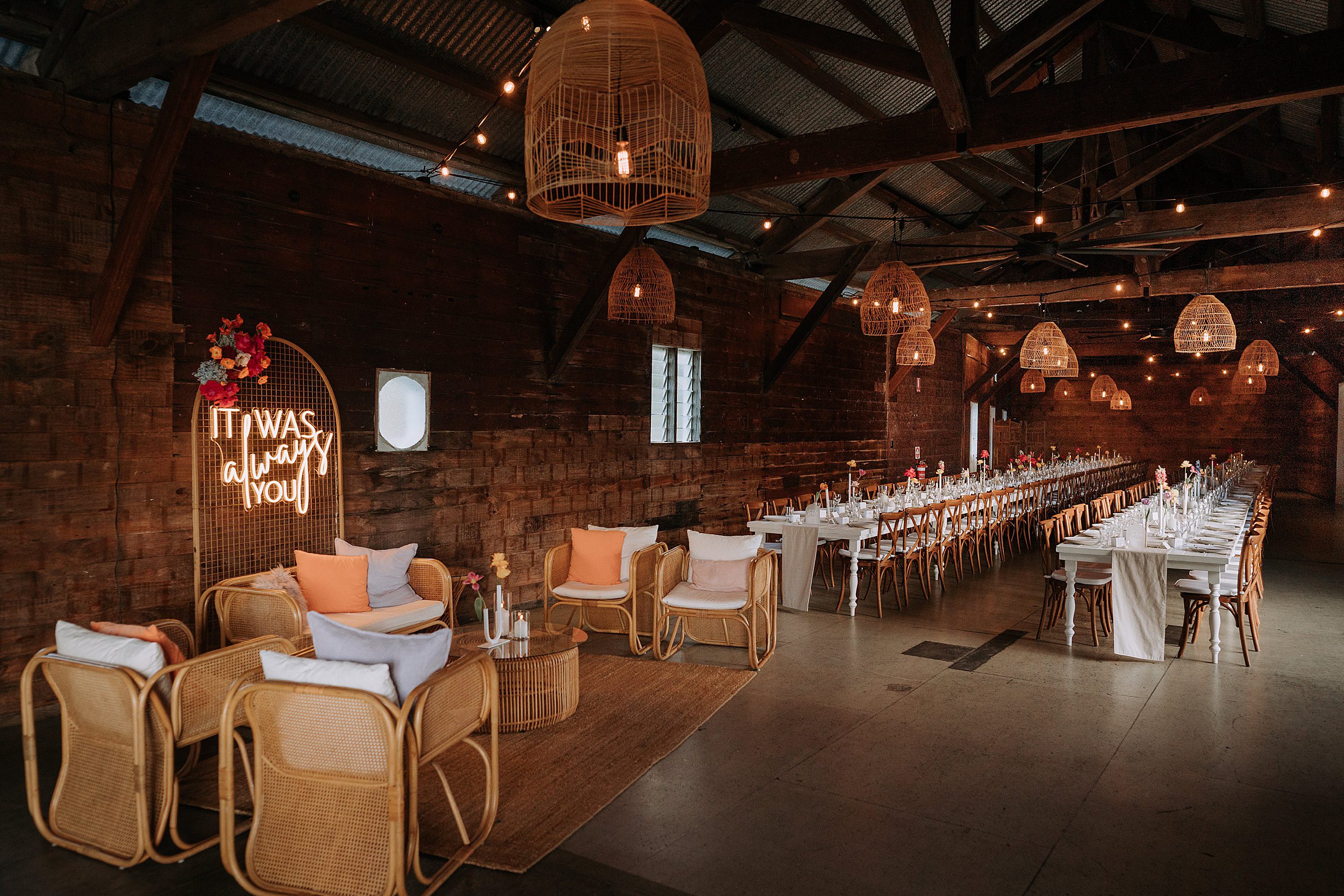 Sugar Wharf wedding styling indoor reception setup