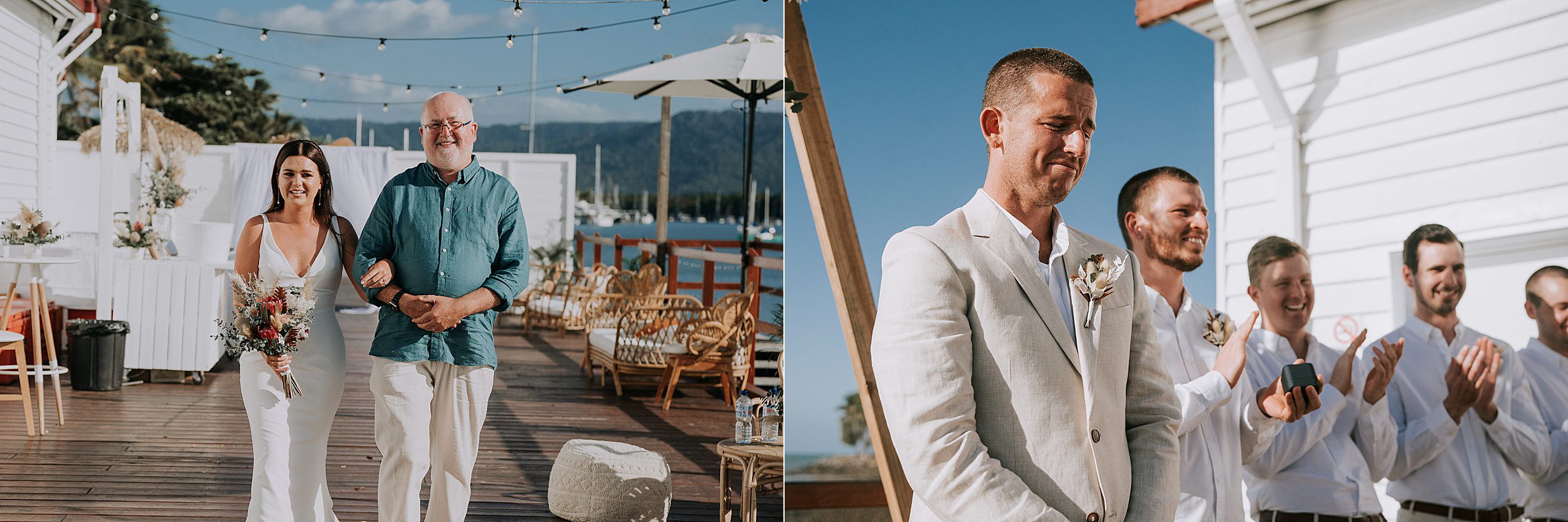 wedding ceremony setup on deck at Sugar Wharf Port Douglas
