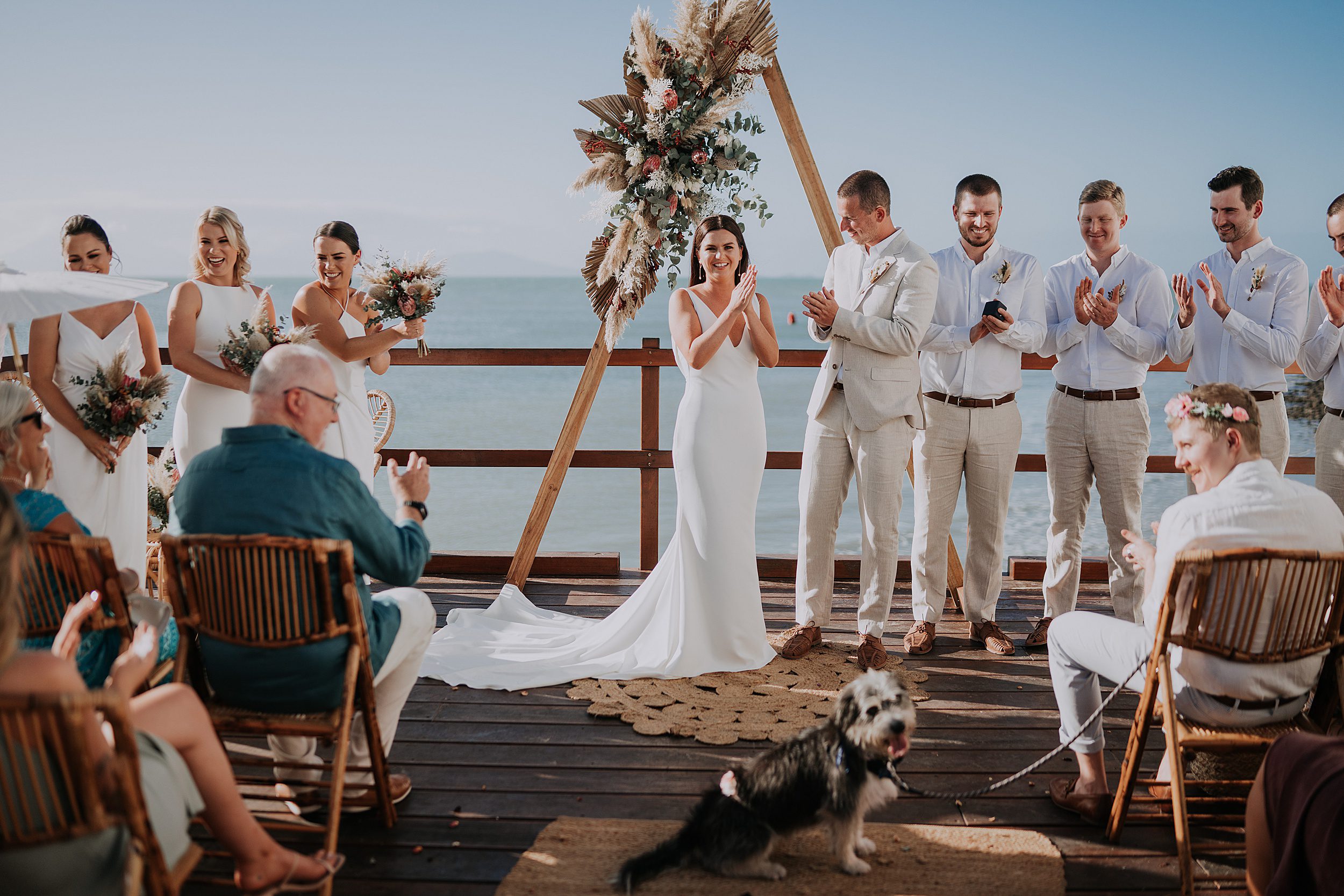 wedding ceremony setup on deck at Sugar Wharf Port Douglas
