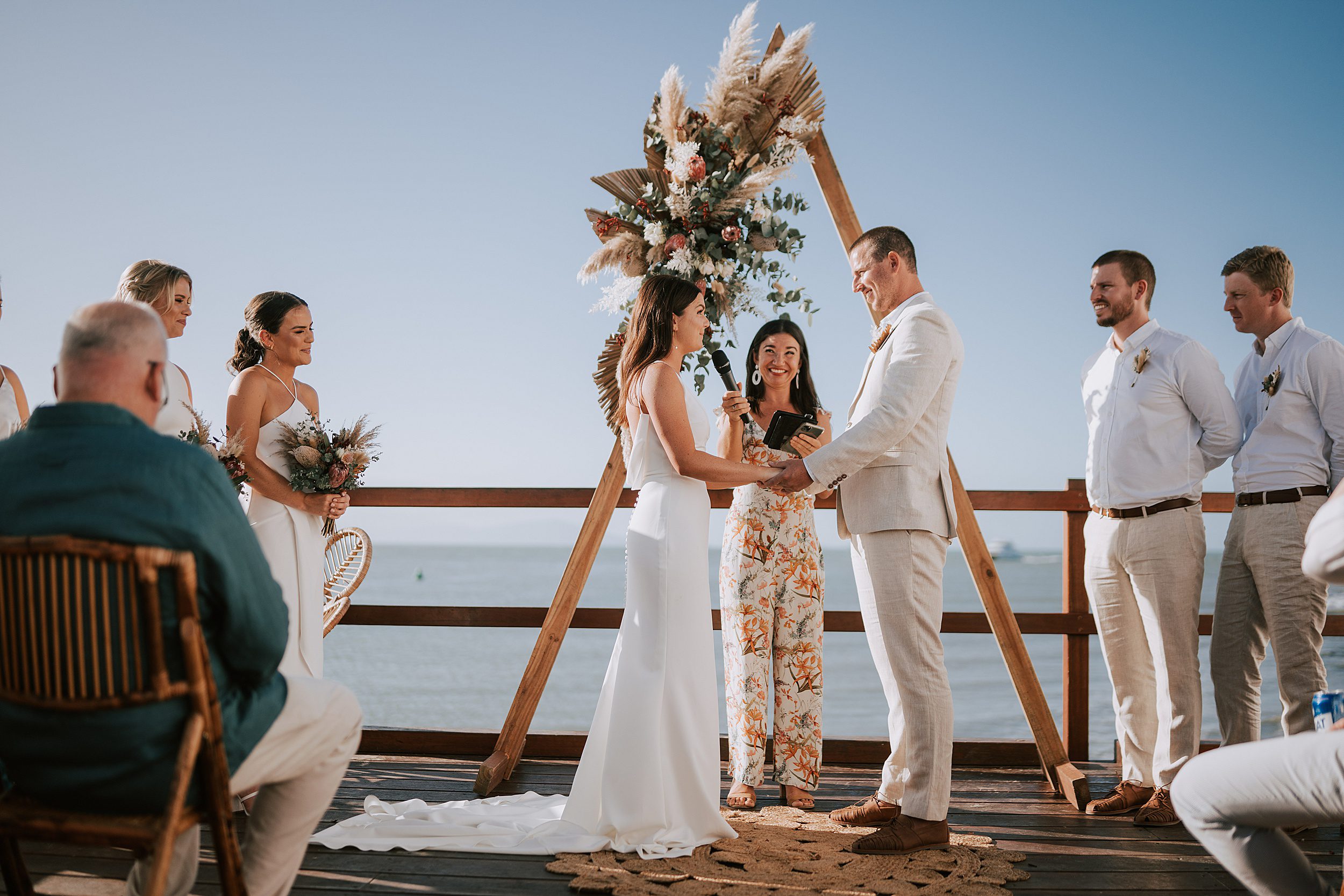 wedding ceremony setup on deck at Sugar Wharf Port Douglas
